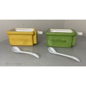 Pier 1 Imports Mustard Relish Condiment Dishes Lot of 2 with Spoons Small